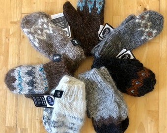 Hand knitted by Kata lopi Icelandic wool Nordic mittens  warm winter accessorie quality ideal for walking hiking Nordic design patterns art