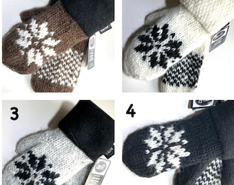 Hand knitted lopi Icelandic quality wool mittens lined with fleece make them soft warm and cozy on your hand nor design skiing walk hike art