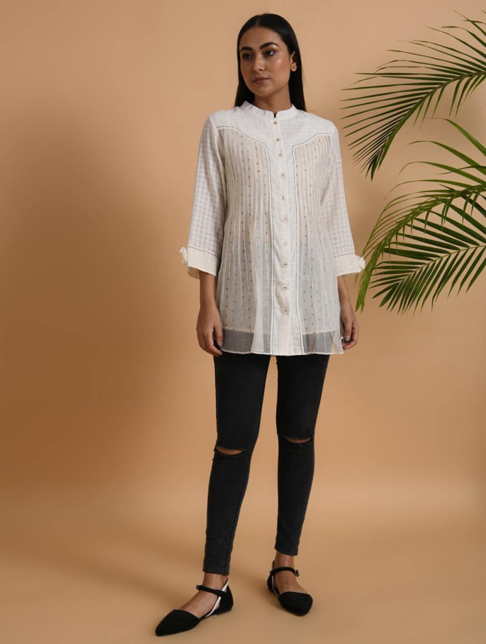 Ivory Cotton Khadi Shirt with Slip Set of 2. Mandarin Collar Etsy