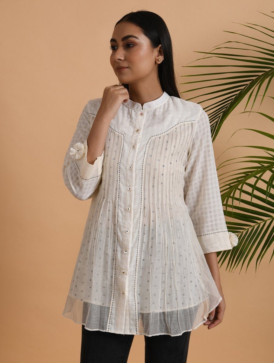 Ivory Cotton Khadi Shirt with Slip Set of 2. Mandarin Collar Etsy