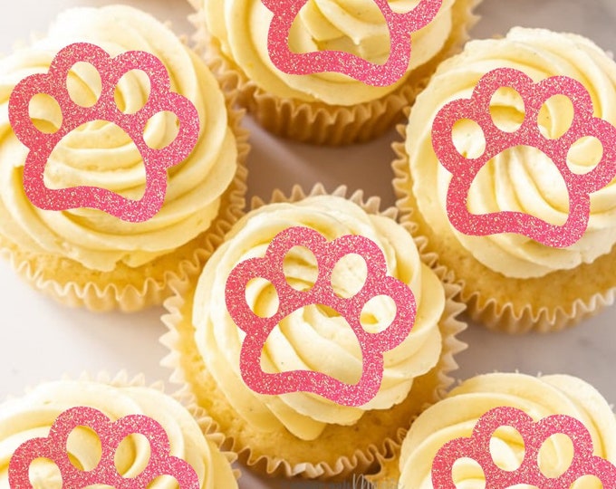 Paw Print Cupcake Toppers, Dog Cake Topper, Dog Birthday Decoration ...