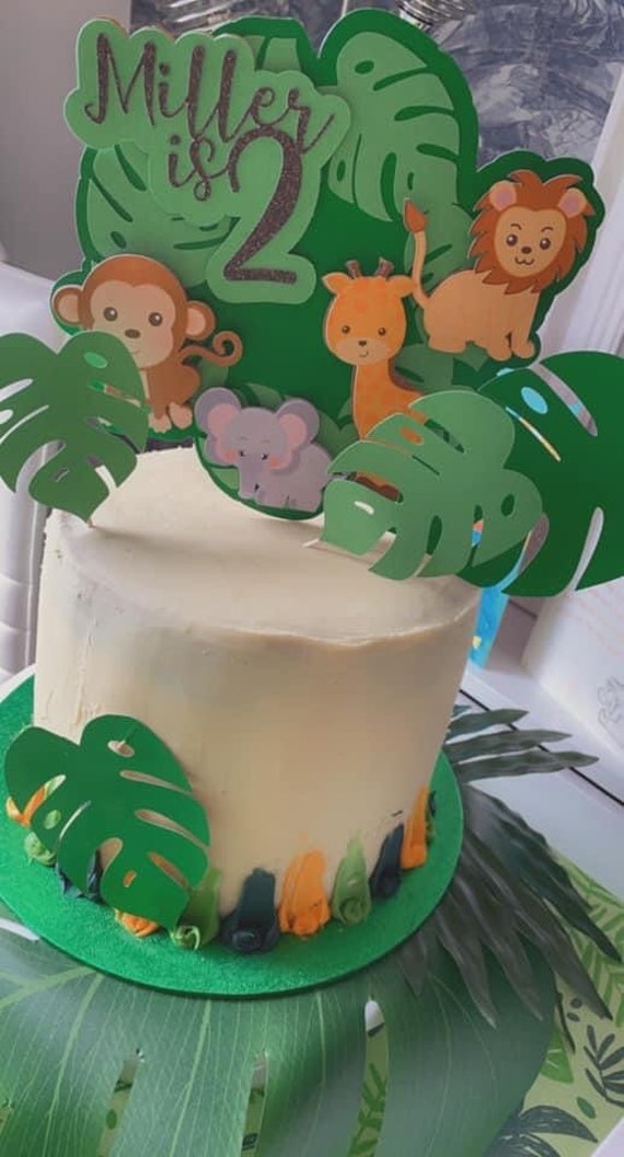 Cake topper personnalisé enfant, lion, girafe, jungle