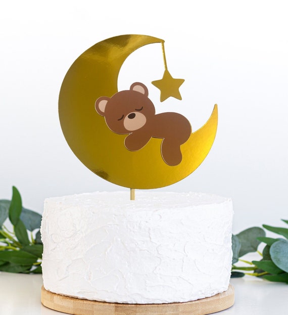 Fondant Sleeping Bear on Moon Cake Topper-Baby Shower Cake Topper-First  Birthday Cake Topper oh baby party decorations