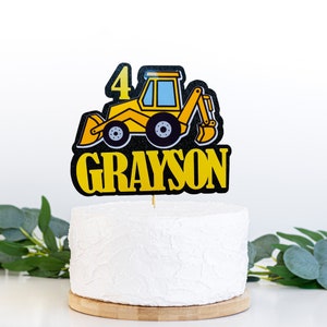 Digger Personalised Cake Topper Birthday Name Age Glitter Card