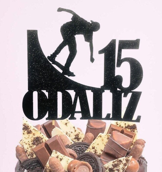 Personalised skateboard cake topper, glitter skateboard cake topper, skateboard party decoration