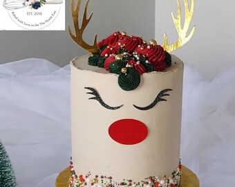 thumbnail image 2 of 5-Pack LGT Brown Reindeer Christmas Cake Decorations – Cupcake & Yule Log Toppers 2 of 6