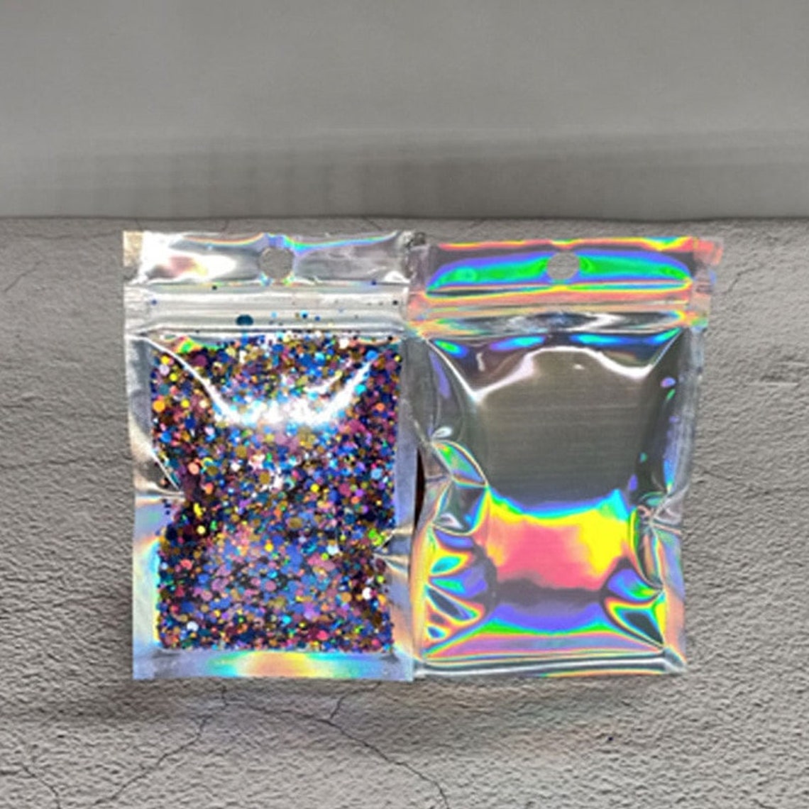 Holographic rainbow bag Silver zipper lock Lip Gloss Bags Etsy