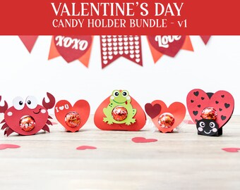VALENTINE'S day candy holder bundle, 5 pack (V1), ornament gift SVG  - digital download