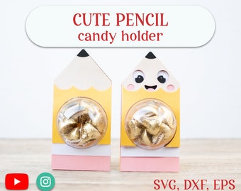 Porta caramelos CUTE PENCIL, regalo de adorno SVG - descarga digital