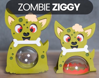 Zombie Ziggy Halloween DOG candy holder, treat box, ornament gift SVG - digital download