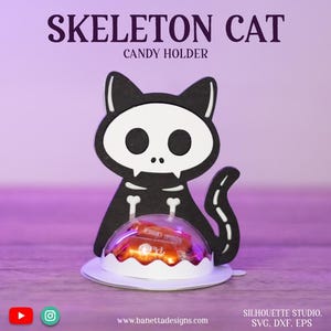 SKELETON CAT Halloween standing candy holder, treat box, ornament gift SVG - digital download