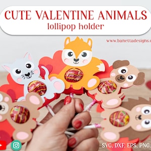 CUTE Valentine ANIMALS Lollipop holder bundle - 5 designs, ornament gift SVG  - digital download