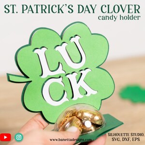 St. PATRICK&#39;S day 4 leaf CLOVER standing candy holder, treat box, ornament gift SVG - digital download
