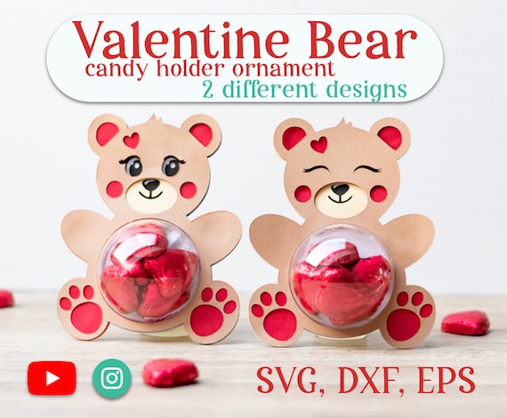 Cute Bear VALENTINE'S day candy holder, ornament gift SVG  - DIGITAL download