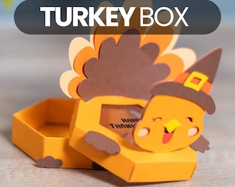 THANKSGIVING TURKEY Box candy holder, ornament gift SVG, digital download