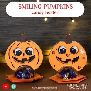 SMILING PUMPKINS Halloween standing candy holder, treat box, ornament gift SVG - digital download