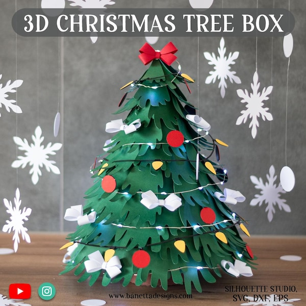 Caja de regalo con forma de centro de mesa con forma de árbol de Navidad en 3D SVG - descarga digital