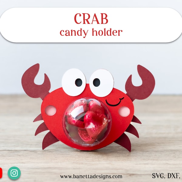 Cute CRAB, Sea animal candy holder, ornament gift SVG, digital download