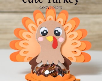 CUTE TURKEY Thanksgiving standing candy holder, treat box, ornament gift SVG - digital download