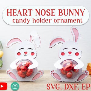 BUNNY with heart nose, Easter candy holder, ornament gift SVG - DIGITAL download