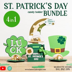 St. PATRICK&#39;S day 4in1 BUNDLE, standing candy holder, treat box, ornament gift SVG - digital download