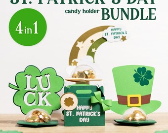 St. Patrick's Day Candy Holder SVG Bundle: Clover, Rainbow, Hat (Digital Download)