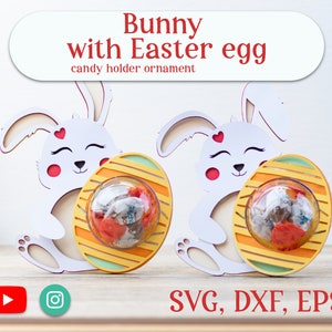 BUNNY with Easter egg candy holder, ornament gift SVG - DIGITAL download