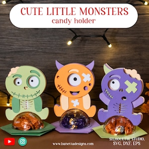 CUTE Little MONSTERS Halloween standing candy holder, treat box, ornament gift SVG - digital download