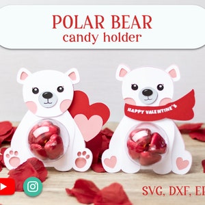 POLAR Bear VALENTINE'S day candy holder, ornament gift SVG  - digital download