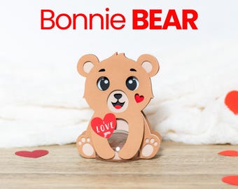Bonnie Bear Valentine's Day Bear candy holder, treat box, ornament gift SVG - digital download