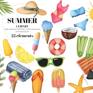 CLIPART SET - SUMMER Digital, Transparent background for Summer, Commercial use printable