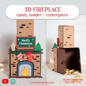 Pojemnik na cukierki 3D FIREPLACE, pudełko na smakołyki, ozdoba prezentowa SVG - pobieranie cyfrowe