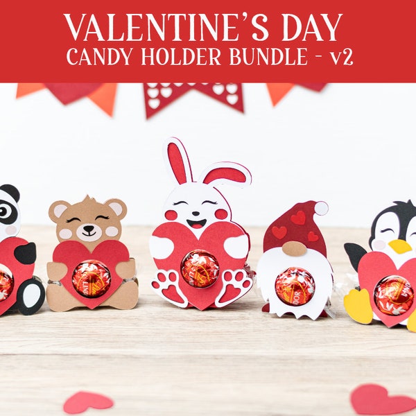 Paquete de porta dulces del día de SAN VALENTÍN (V2), paquete de 5, regalo de adorno SVG - descarga digital