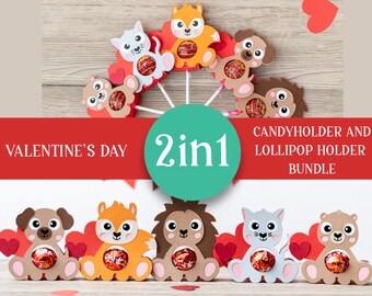 Valentine Animal Candy & Lollipop Holder SVG – 5 Designs (Digital Download)