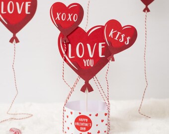 HOT AIR BALLOON Valentine's day candy holder, treat box, ornament gift svg - digital download