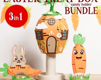 3in1 EASTER BUNDLE Treat box, standing candy holder, ornament gift SVG - digital download