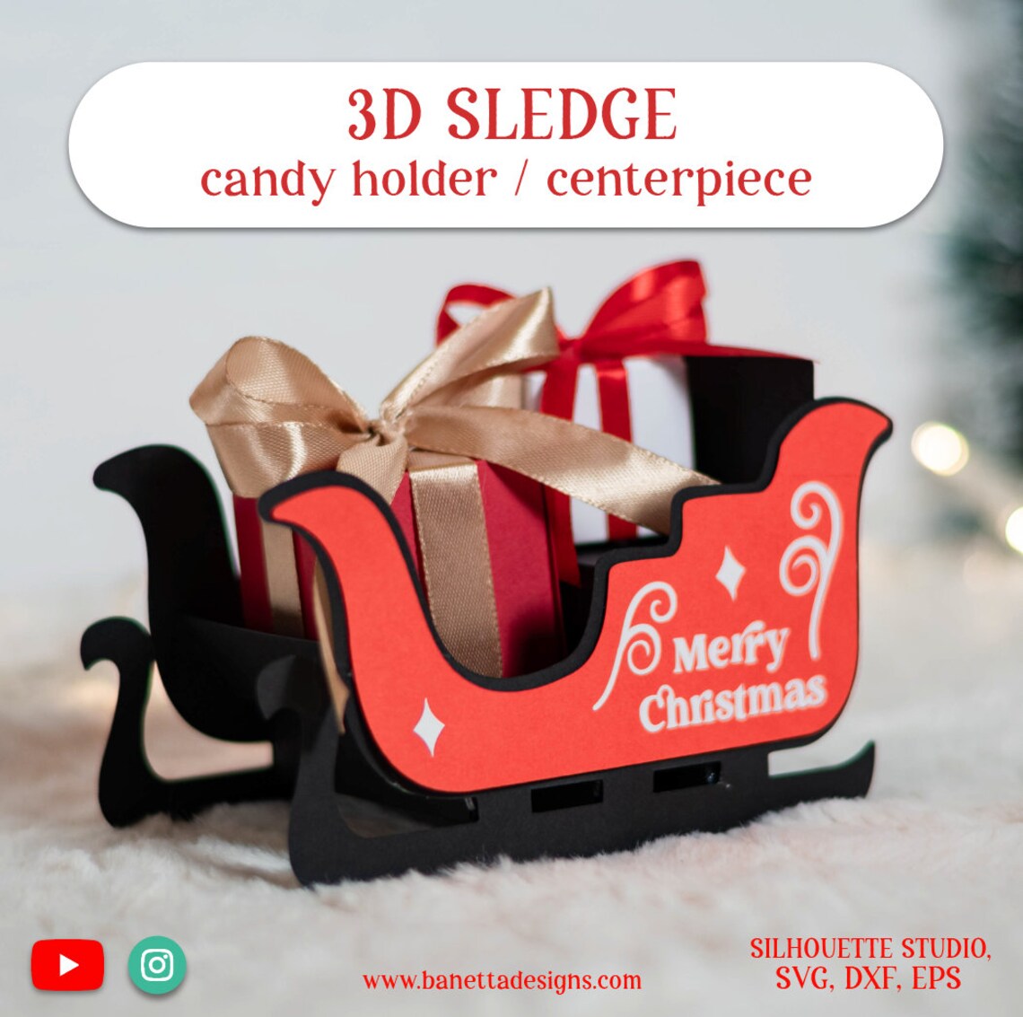 3D SLEDGE Christmas Candy Holder , Treat Box, Ornament Gift SVG ...
