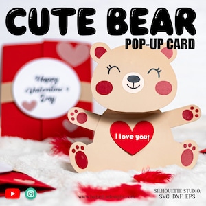 Linda tarjeta BEAR POP-UP regalo del día de San Valentín svg - descarga digital