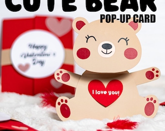 Cute BEAR POP-UP card Cadeau de la Saint-Valentin svg - téléchargement numérique