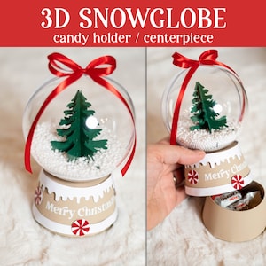 Porta caramelle 3D SNOW GLOBE, scatola per dolcetti, regalo ornamentale SVG - download digitale
