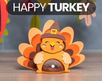 HAPPY TURKEY Thanksgiving candy holder, treat box, ornament gift SVG - digital download