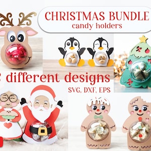 CHRISTMAS BUNDLE - Candy holders 8 different designs, ornament gift SVG - digital download