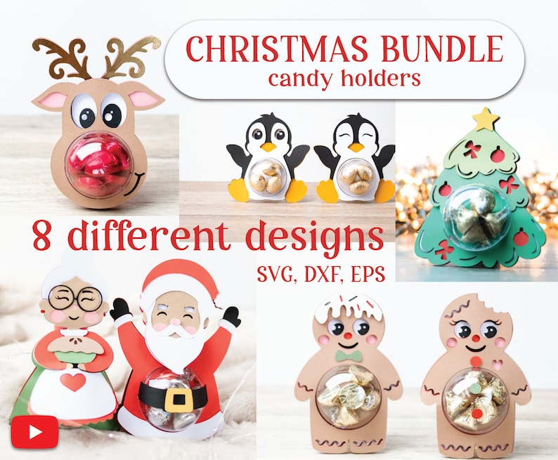 CHRISTMAS BUNDLE - Candy Holders 8 Different Designs, Ornament Gift SVG ...