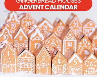 ADVENT CALENDAR - Gingerbread Houses - Christmas candy holder, ornament gift - pdf, png, jpg - digital download