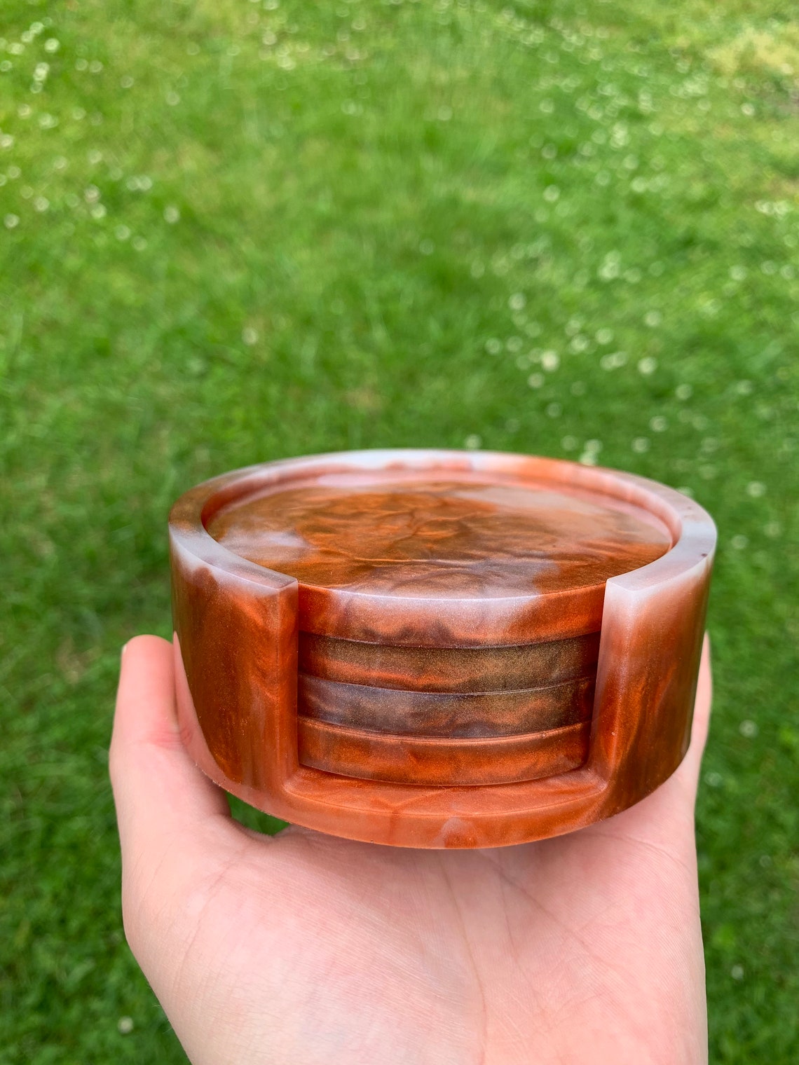 Copper Marbled Coaster Set With Holder Etsy