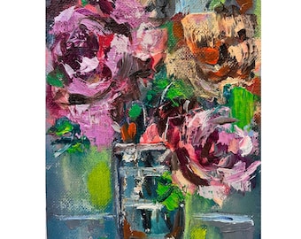 Peony Flower Painting Print: Colorful Still Life, Floral Art Poster