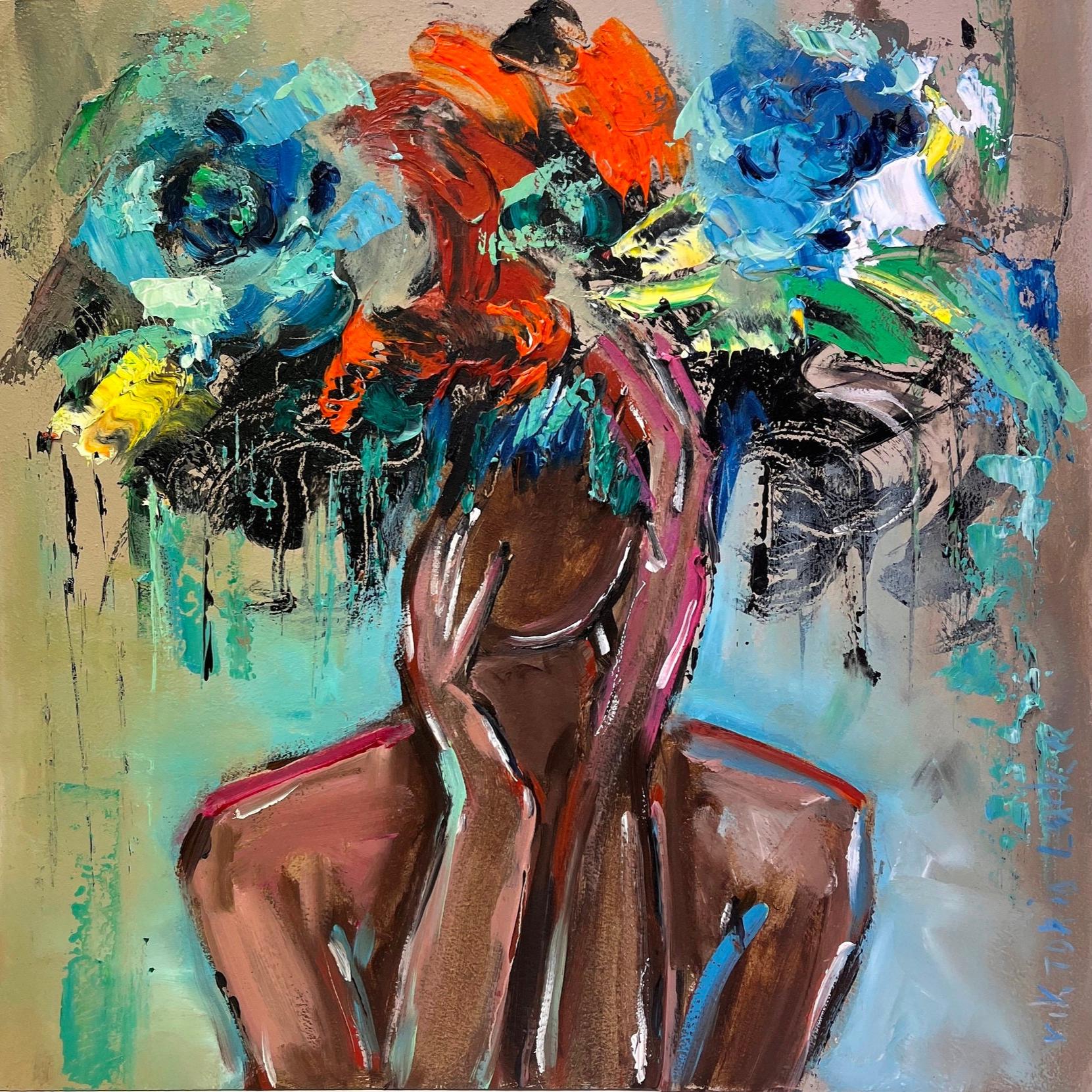 Black Woman Painting Print: Faceless Portrait & Flowers, African ...