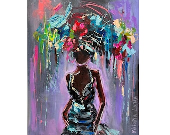 African American Art Print from Original Painting Black Woman Painting Flowers Woman Art Figurative Wall Art Colorful Woman Art Faceless Art