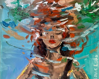Woman Painting Print Original Art Poster Underwater Painting Colorful Woman Art Swimming Woman Art Woman Face Art Portrait Woman Art Poster