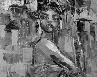 Woman Painting Print: Expressive Portrait, Monochrome Figurative Art Poster